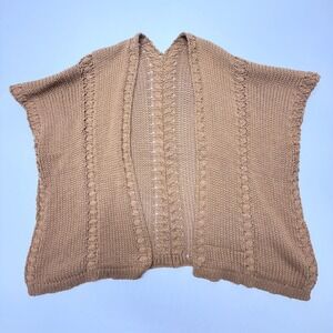 Tan Brown Cable‎ Knit Oversized Shrug Cardigan One Size RN Boho Sweater